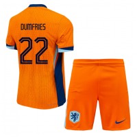 Holandsko Denzel Dumfries #22 Domáci Detský futbalový dres ME 2024 Krátky Rukáv (+ trenírky)